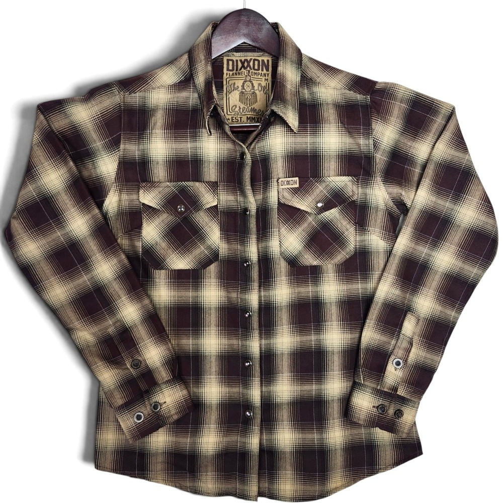 Dixxon Flannel‎ Shirt Brown Plaid Mens M The Ole Steamer Snap Pockets Train